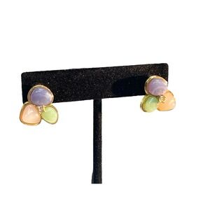 Vintage Avon Pastel Cabachon Clip On Earrings‎ Pink Peach Purple Green Feminine